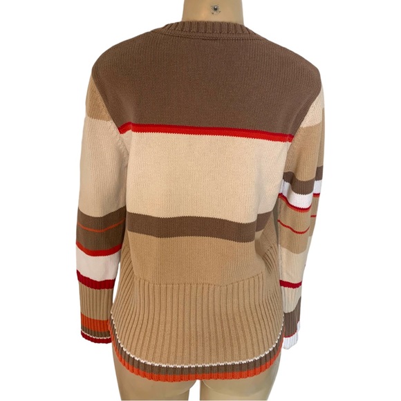 Esprit Crew Ribbed Striped Colorblock 💯% Cotton Structured Sweater Fitted Prep - Picture 2 of 9